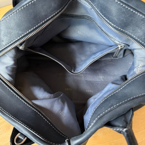 TODS D-STYLING 2WAY HANDBAG BLUE LEATHER TOTE CROSSBODY STRAP DBL ROLLED HANDLES - Picture 5 of 11